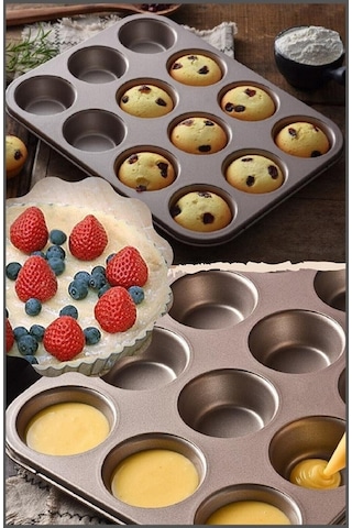 Muffin Kalıbı 12'li Kek Pasta Kurabiye Cupcake Lüx Muffin Kalıbı Metalik Siyah