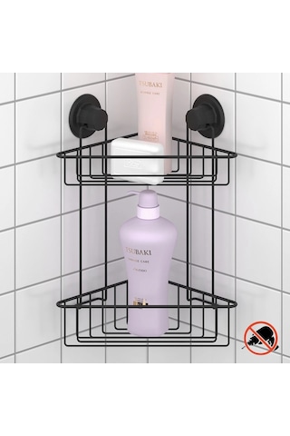 Vakumlu Banyo Köşe Rafı 2 Katlı Siyah S257 Siyah