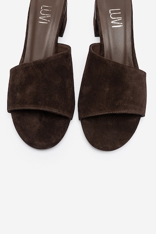 Luvi Shoes Delavıe Kahverengi Süet Hakiki Deri Kadın Kalın Topuklu Terlik
