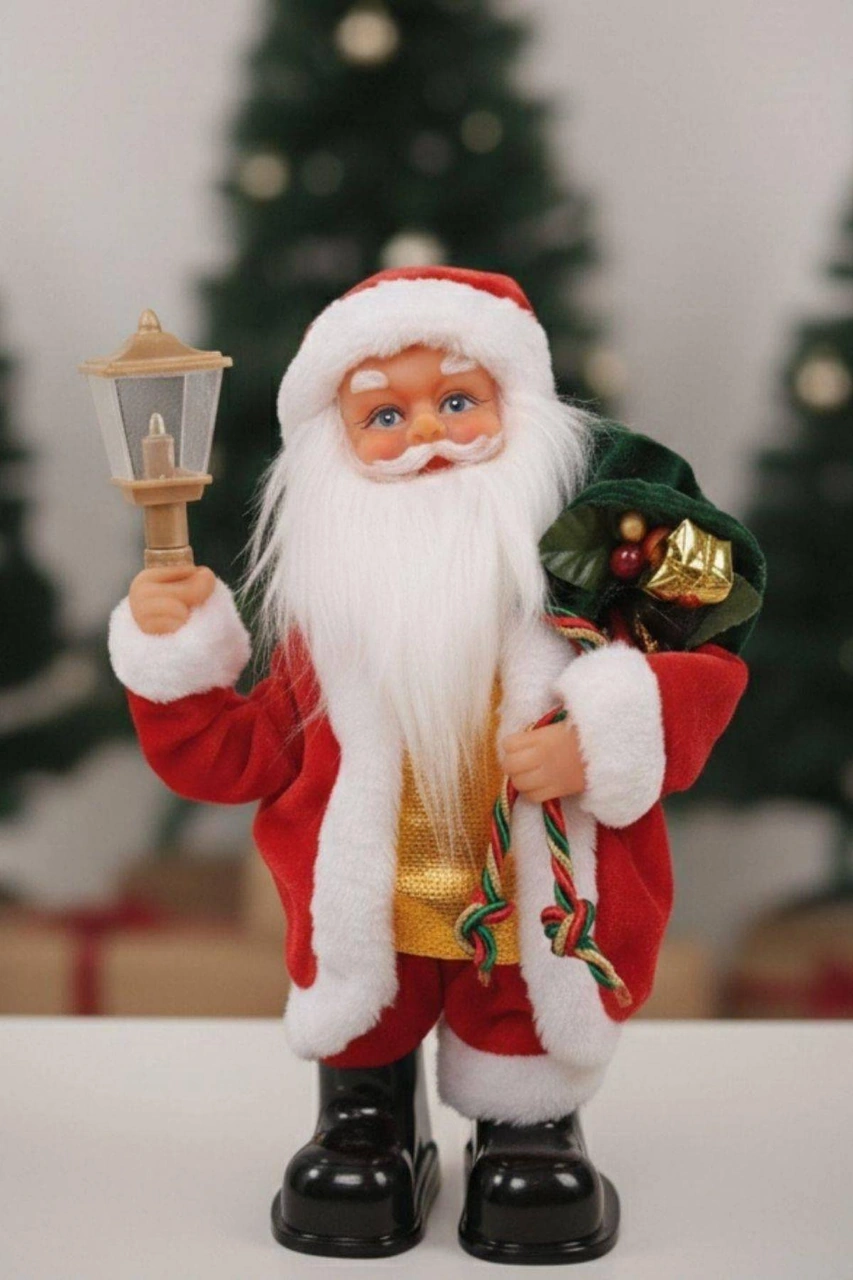 Yılbaşı Süsü Noel Baba Biblo Figür 25cm - Çuvalı Ve Aksesuarları İle 25 CM