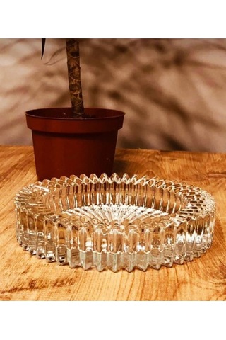 Kristal Lüks Cam Küllük Kristal Lux Küllük 14cm 1 Adet Cam Küllük Cam Beyaz Yuvarlak