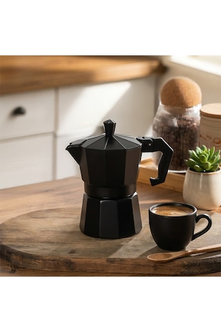 Porsima Mnb05742 Ocaküstü Moka Pot 3 Fincanlık Alüminyum Kahve Espresso Cezvesi Siyah 150ml