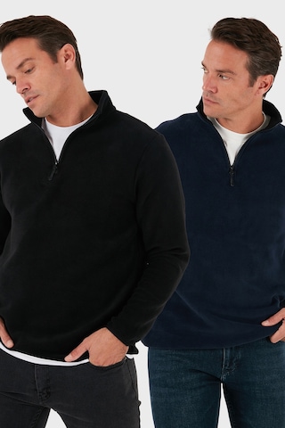 Buratti Slim Fit Yarım Fermuarlı Dik Yaka 2'Li Paket Erkek Polar 5906003S2 Lacivert-Siyah