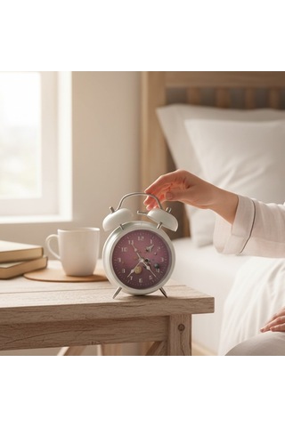 Astronot Tasarımlı Kırmızı Masa Üstü Büyük Boy Alarmlı Çalar Saat Beyaz