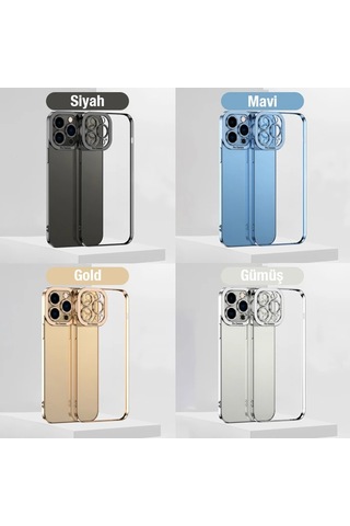 Ally Fashion Series Apple iPhone Uyumlu 12 Pro Kılıf Renkli Kenar Lazer Çerçeveli Silikon Kılıf- 5775 Mavi