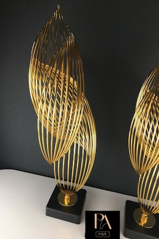 Gold H 2'li Ofis Metal Aksesuar Biblo Ev Salon Dekorasyon Obje