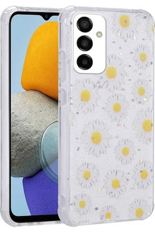 Samsung Uyumlu Galaxy M23 Kılıf Simli Desenli Kamera Korumalı Parlak Zore Popy Kapak Papatya
