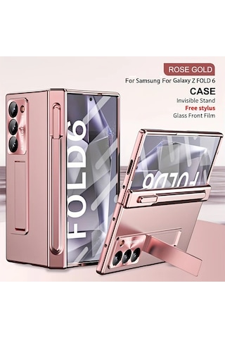 Turcoshop11 Samsung Z Fold6 Melody Sky Elektro Kaplama Lüks Kılıf Rose Gold