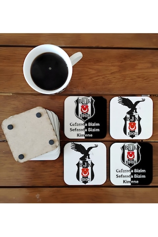 Beşiktaş Dekoratif Ahşap Bardak Altlığı Seti 026 Çok Renkli