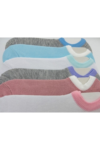 Socks Pamuklu 6 Çift Kadın Renkli Görünmez Patik Sneaker Çorap Beyaz Gri Mavi Somon
