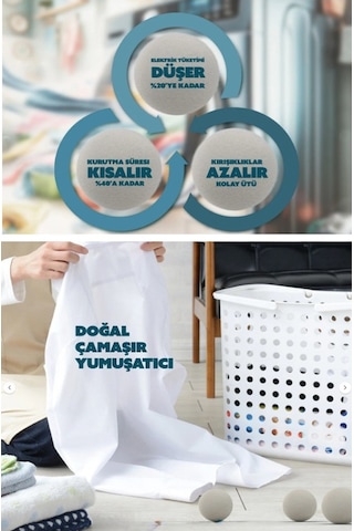 Yün Kurutma Topu 3 Adet Kurutma Makinası Topu 3 Lü %100 Merinos Yün Keçe Organik Çamaşır Kurutma Kırışıklık Önleyici Beyaz