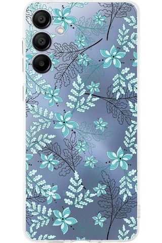 Samsung Galaxy A16 Uyumlu Kamera Korumalı Floral Su Yeşili Tasarımlı Şeffaf Silikon Kılıf