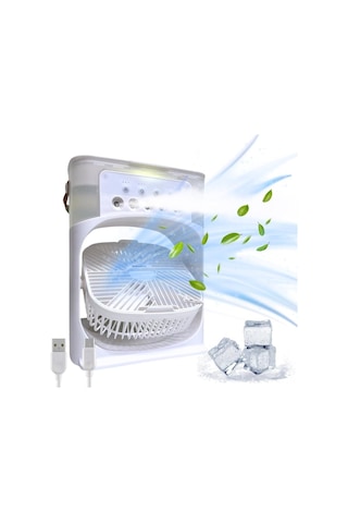 Aubyhe Usb驱动迷你冷风加湿器 3档风速+3种喷雾模式 Led彩灯与定时器功能 家庭办公室适用 白色