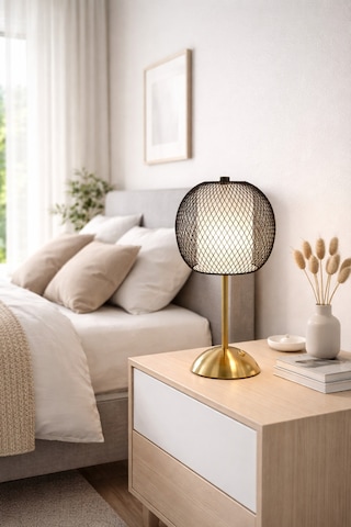 Tel Dekoratif Gold Masa Ve Gece Lambası Led Abajur Siyah