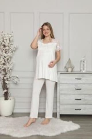Limissi 2208 Ecru Hamile Lohusa Dantelli Pijama Tk