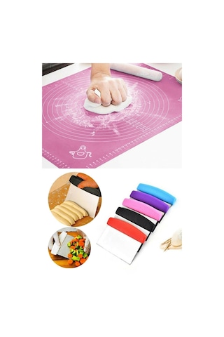 Silikon Hamur Açma Matı 50 40 Ve Hamur Kesme Spatula Seti Silikon Ekru Diğer