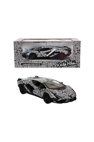 1:32 Sesli Ve Işıklı Rmz Hobby Keith Haring Serisi Die Cast Çek Bırak Model Araba - Siyah-beyaz Lamb