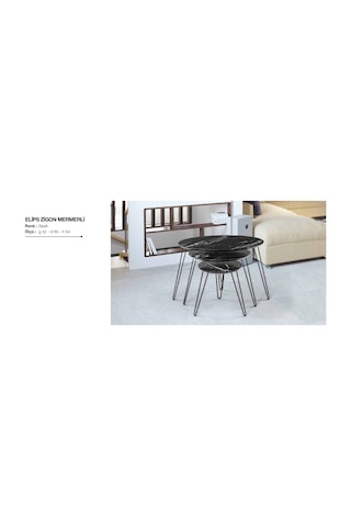 Zigon OSM ELİPS Model Metal Çelik Siyah V Ayak Parlak Siyah mermer Desen Mdf Tabla El Yapım