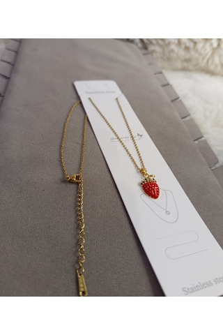 Beren Aksesuar Stainless Steel Çilek Çelik Kolye Gold