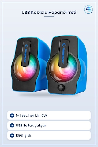 Kablolu Hoparlör Seti 1+1 6w Usb Rgb Işıklı Multimedya Bilgisayar