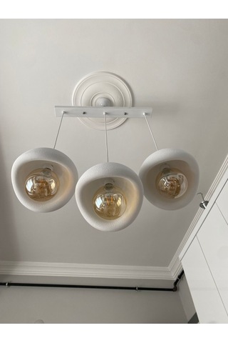 Caka Tepsili 3 Lü Sarkıt Avize Rustik E27 Modern Avize Beton Görünüm Bohem Rustik Ampul Hediyeli Beyaz