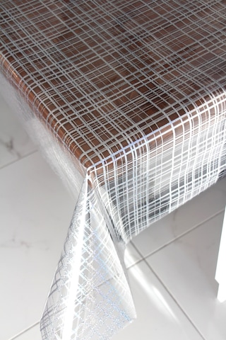 Pvc Şeffaf Desenli Silinebilir Muşamba Masa Örtüsü 405-kareli Gümüş