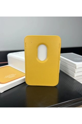 Magsafe Deri Cüzdan Kartlık Tüm Modellerle Uyumlu - Bordo Sarı
