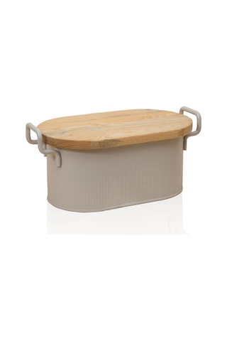 The Mia Stripe Ahşap Kapaklı Ekmek Saklama Kutusu Bej 40x22x18 Cm Bej