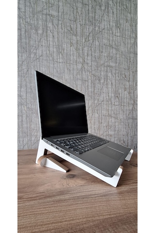 Ahşap Laptop Yükseltici, Standı Tüm Modellerle Uyumlu Beyaz Mdf