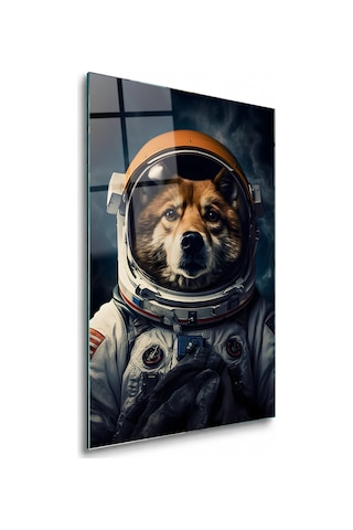 Astronot Giysili Köpek Çerçevesiz Cam Tablo Astronot Giysili Köpek Çerçevesiz Cam Tablo