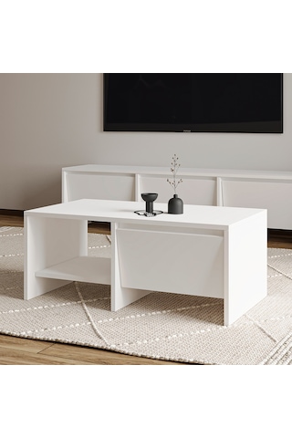 Laris Kapaklı Orta Sehpa 90 Cm Modern Tasarım Beyaz