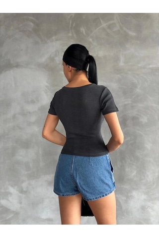 Defymoda Önü Taşlı Antrasit Bluz S3512 Antrasit