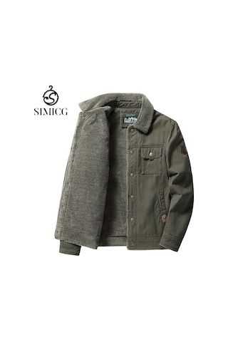 Sonbahar Ve Kış Artı Kadife Kalınlaştırılmış Gündelik Moda Yakalı Erkek Ceketi Yeşil