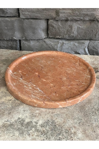 Gül Pembesi Mermer Tepsi 26x3 Beyaz
