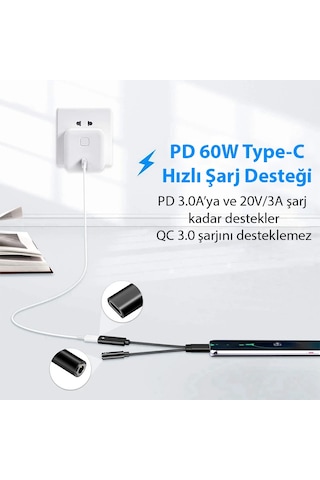 Ally Apple Uyumlu iPhone 15 Type-c Şarj + 3.5mm Kulaklık 2in1 Çevirici A