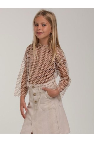 Kız Çocuk Tasarım File Bluz İç Bluz Hariçtir -15610 Bej