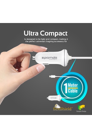 Promate Iphone Lightning Araç Çakmak Şarj Cihazı MFI Onaylı Beyaz