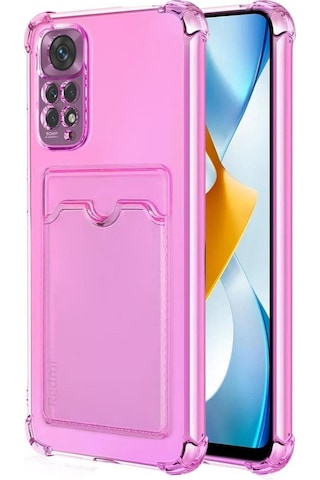 Redmi Note 11 Pro Kılıf Darbe Emici Köşe Korumalı Kartlıklı Cüzdanlı Silikon Kapak Pembe