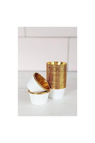 Metalik Beyaz Gold Renk Muffin Cupcake Kek Kalıbı 25'li Çok Renkli