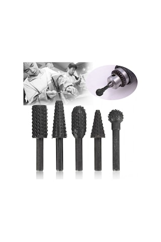 Yaleker 5'li Ahşap Oyma Ve Parlatma Seti - 6mm Şaftlı Çok Amaçlı Matkap Uçları