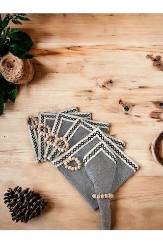 Dnc Home Tekstil Ndchome Antrasit Siyah Şeritli Peçete 40x40 Toka Hediyeli 6lı Antrasit