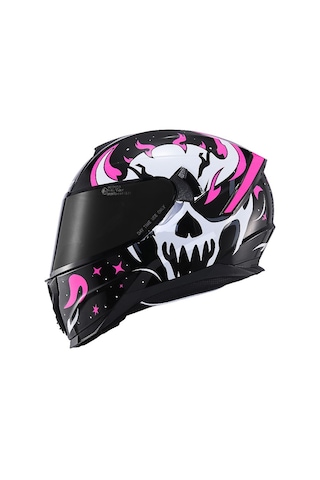 Scoyco Double Ve Güneş Vizörlü Full Face Kask Beyaz Siyah Pembe