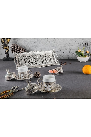 Yonca 2 Li Kahve Damat Fincan Seti Gümüş Gümüş