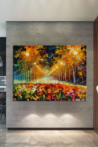 Çiçekli Bahçe ve Gece Yağlıboya Görünümlü Kanvas tablo 120 x 80
