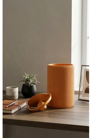 Modern Geometrik Dokulu Masaüstü Çöp Kovası - 18 Cm - Reddish Brown - Turuncu Turuncu