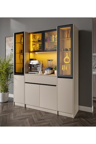 Viona Maxi Kum Beji Komple Mdf Led Aydınlatmalı Kahve Köşesi Bej