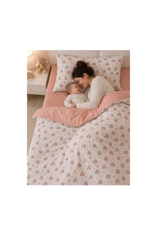 %100 Pamuk Gökkuşağı Desenli Bebek Nevresim Takımı 100 150 Cm Bej - 777071303 Bej