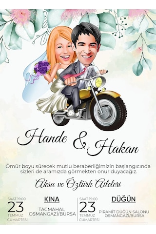 Kişiye Özel Karikatürlü Bitmeyen Düğün Davetiyesi Model 20