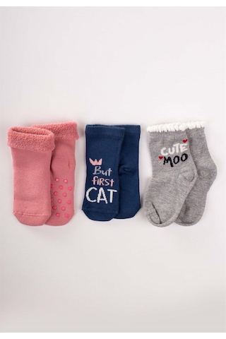 Cigit Üçlü Kız Bebek Çorap 12-24 Ay Karşık Renkli 1 Beyaz