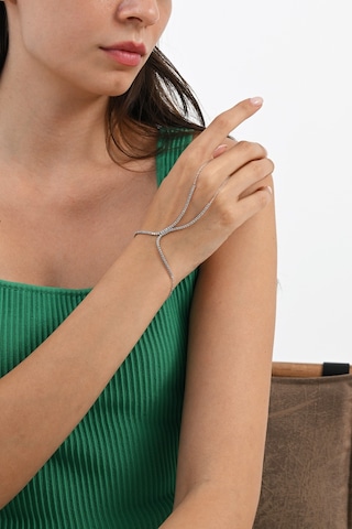 Gümüş Rodyumlu Zirkon Taşlı Su Yolu Modeli Şahmeran Barcode Beyaz - Rose Gold